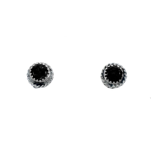 Navajo Sterling Silver Onyx Post Earrings NX11517